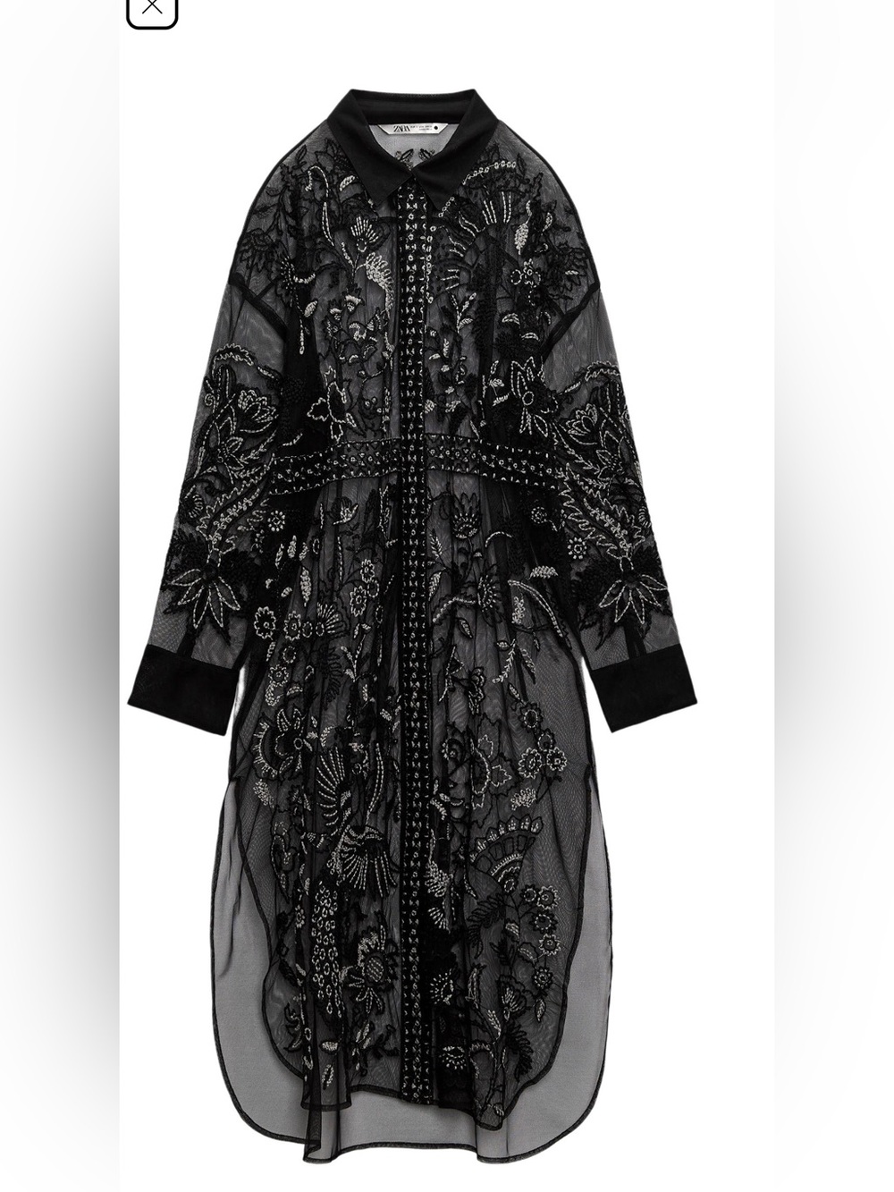 Zara Longline embroidered tulle blouse/kimono can fit for L
